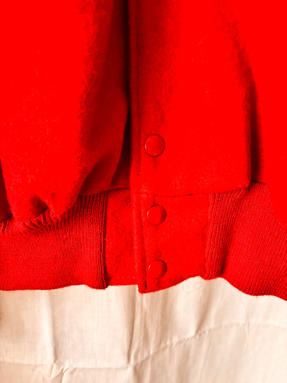 Vintage DeLONG Varsity Jacket – Red Wool & Vinyl Letterman Coat, USA Made, Size L