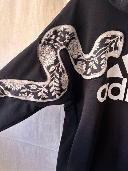 Upcycled Adidas Hoodie – One-of-a-Kind Reverse Applique | Size Large
