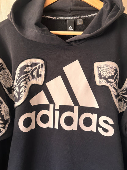 Upcycled Adidas Hoodie – One-of-a-Kind Reverse Applique | Size Large