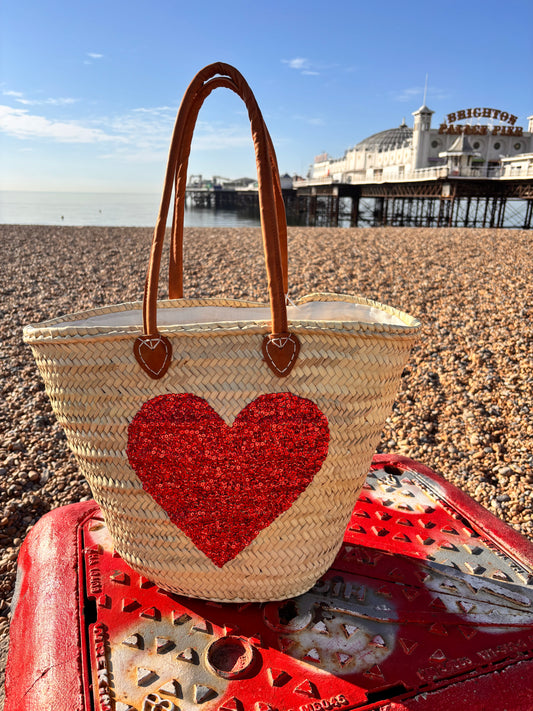 Sequin Straw Bag – Handcrafted Moroccan Beach Bag with Genuine Leather Handles