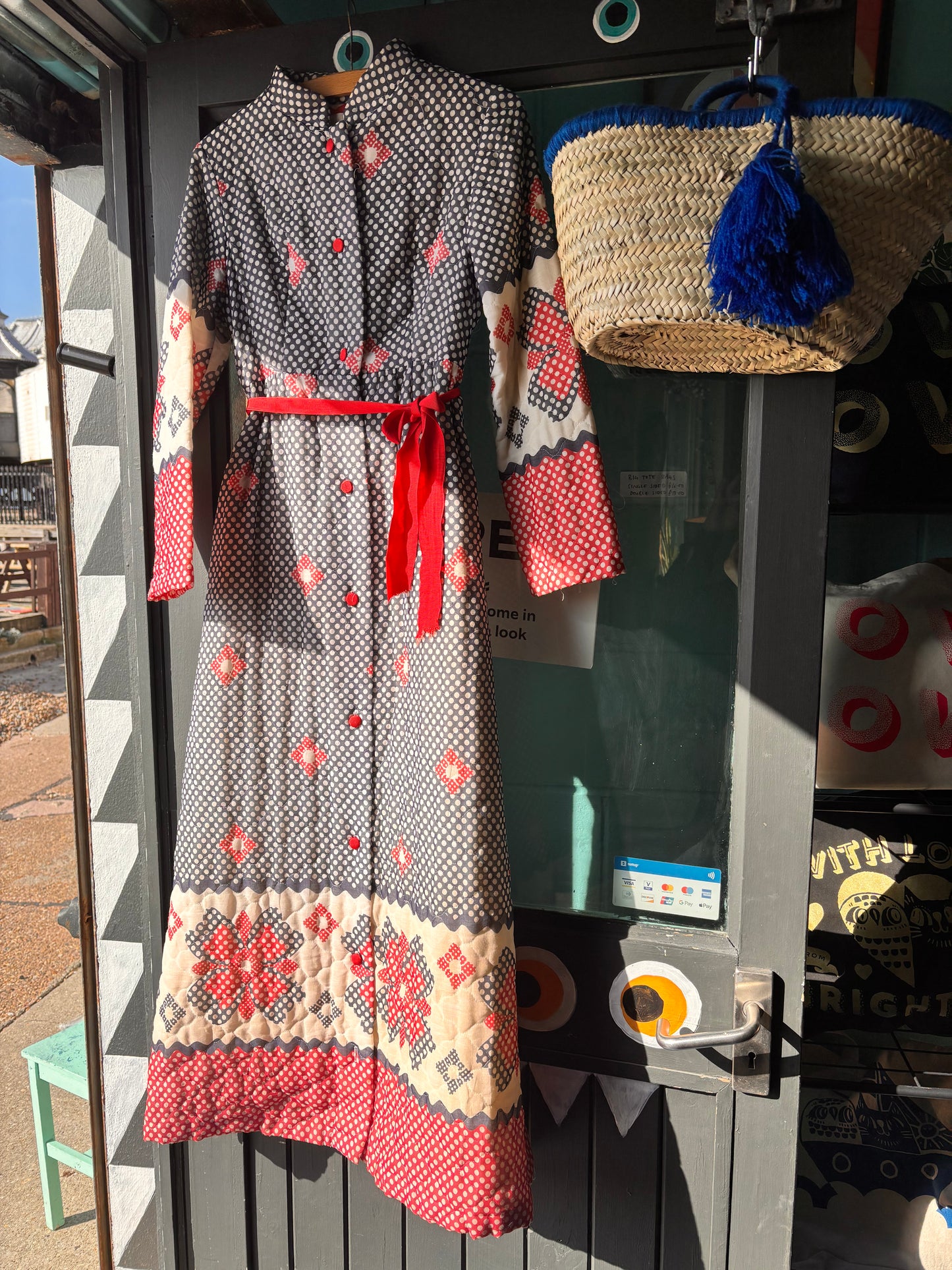 Raymodes 1970s Long Quilted Coat with Tie Belt