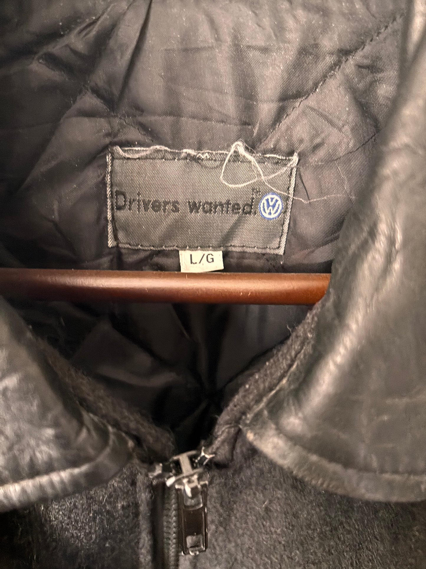 Vintage Volkswagen “Drivers Wanted” Varsity Jacket – Black Wool & Leather (1990s)