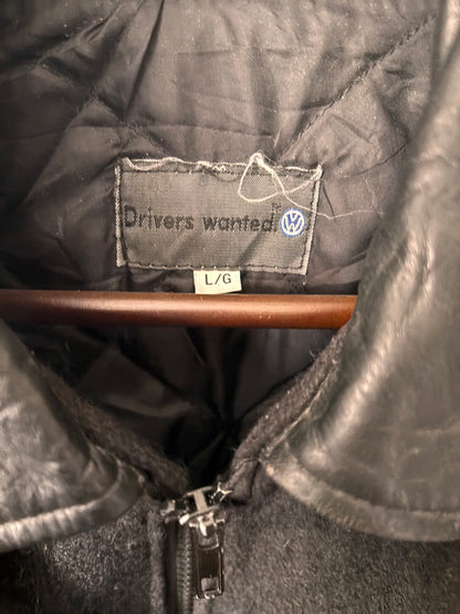 Vintage Volkswagen “Drivers Wanted” Varsity Jacket – Black Wool & Leather (1990s)