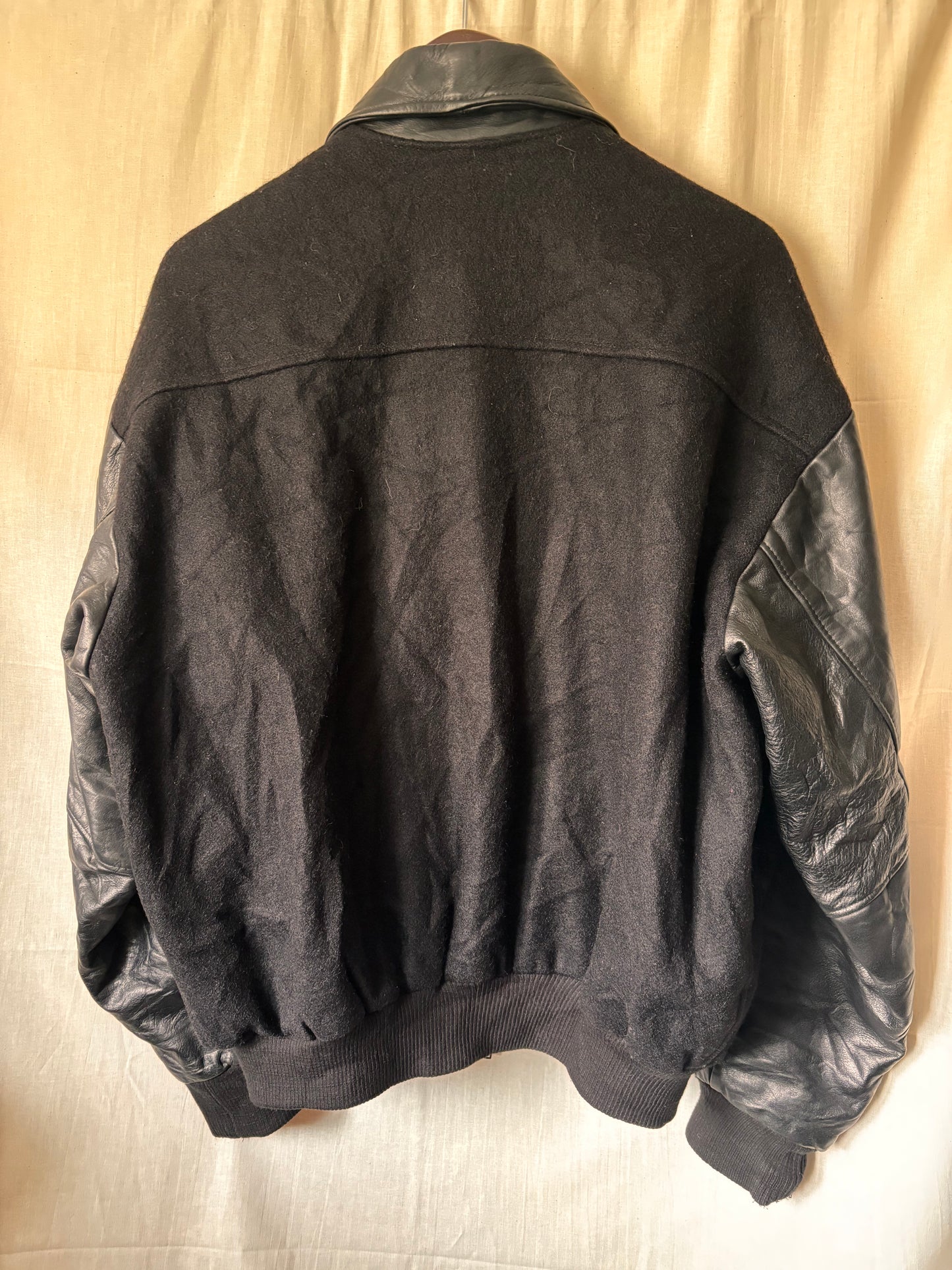 Vintage Volkswagen “Drivers Wanted” Varsity Jacket – Black Wool & Leather (1990s)