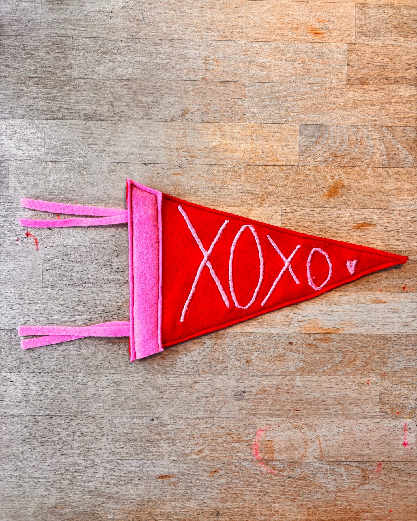 Embroidered Valentine’s Pennant Flag – Handmade Felt Banner