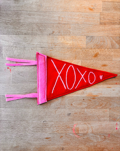 Embroidered Valentine’s Pennant Flag – Handmade Felt Banner