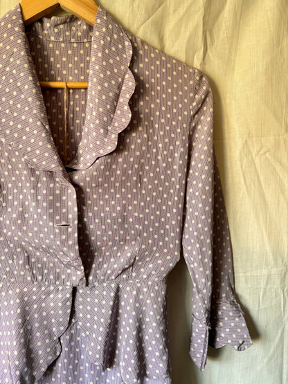 1940s Handmade Purple Polka Dot Two Piece Set – Rare 21” Waist