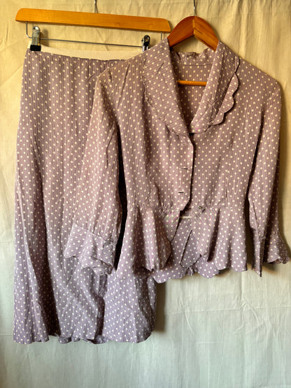 1940s Handmade Purple Polka Dot Two Piece Set – Rare 21” Waist