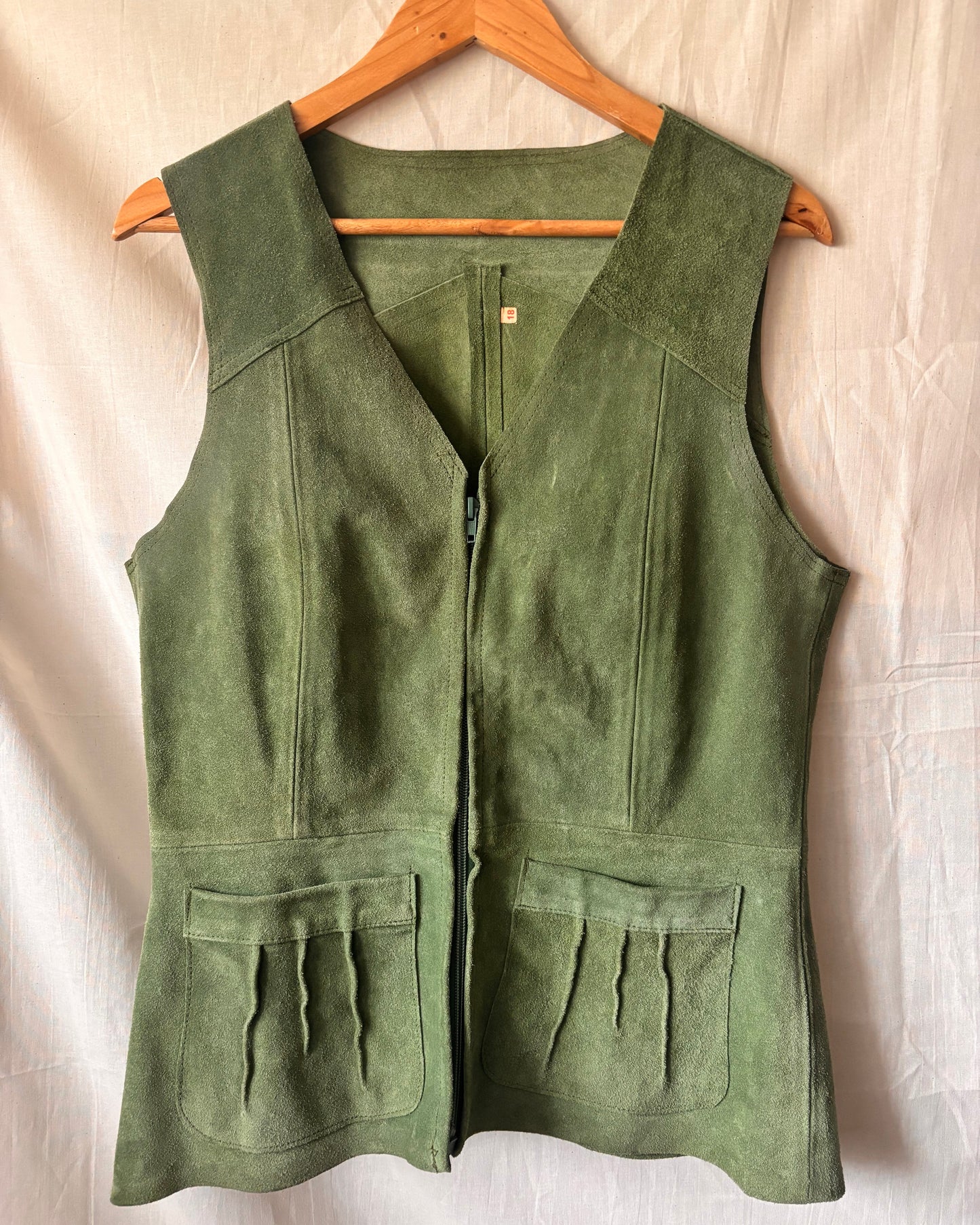 Vintage 1970s Moss Green Suede Waistcoat
