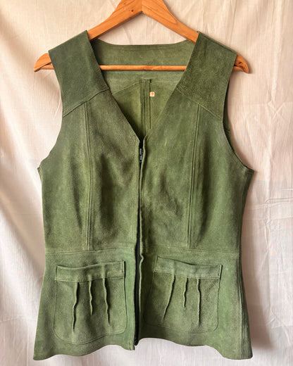 Vintage 1970s Moss Green Suede Waistcoat