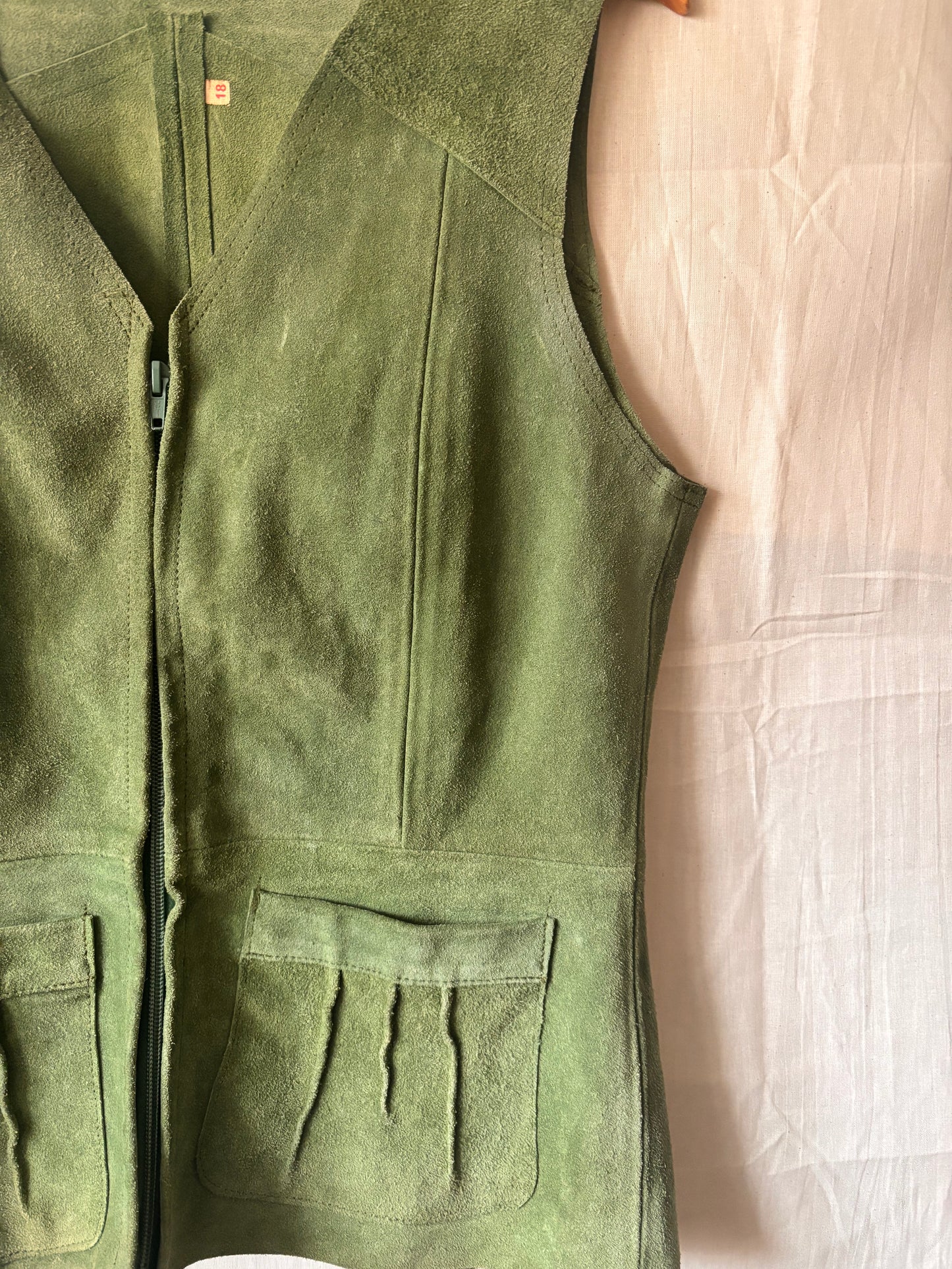 Vintage 1970s Moss Green Suede Waistcoat