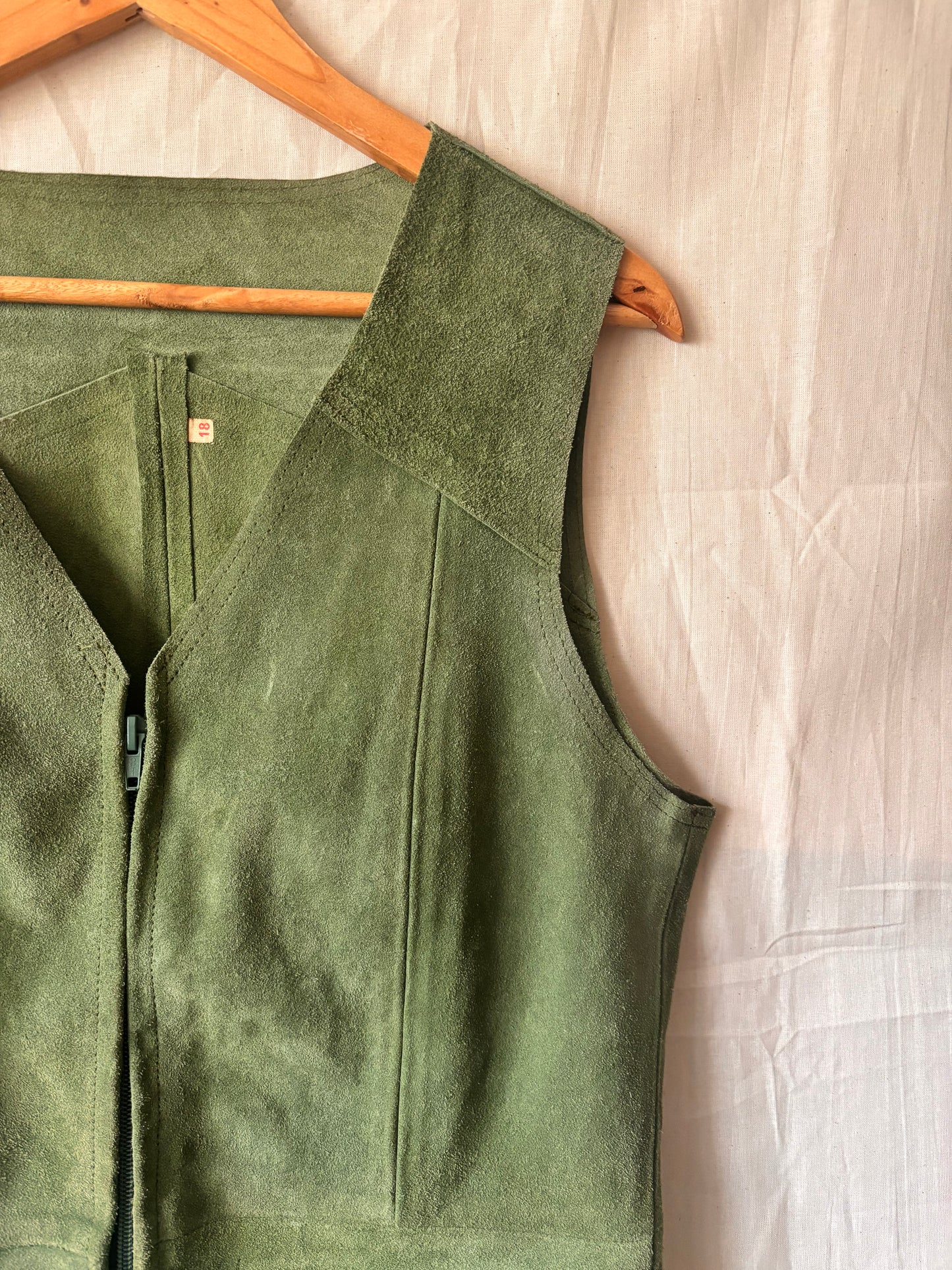 Vintage 1970s Moss Green Suede Waistcoat
