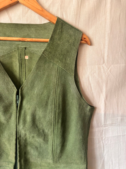 Vintage 1970s Moss Green Suede Waistcoat