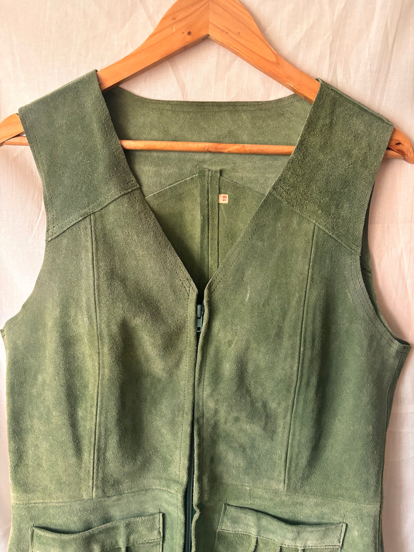 Vintage 1970s Moss Green Suede Waistcoat