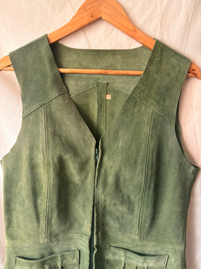 Vintage 1970s Moss Green Suede Waistcoat