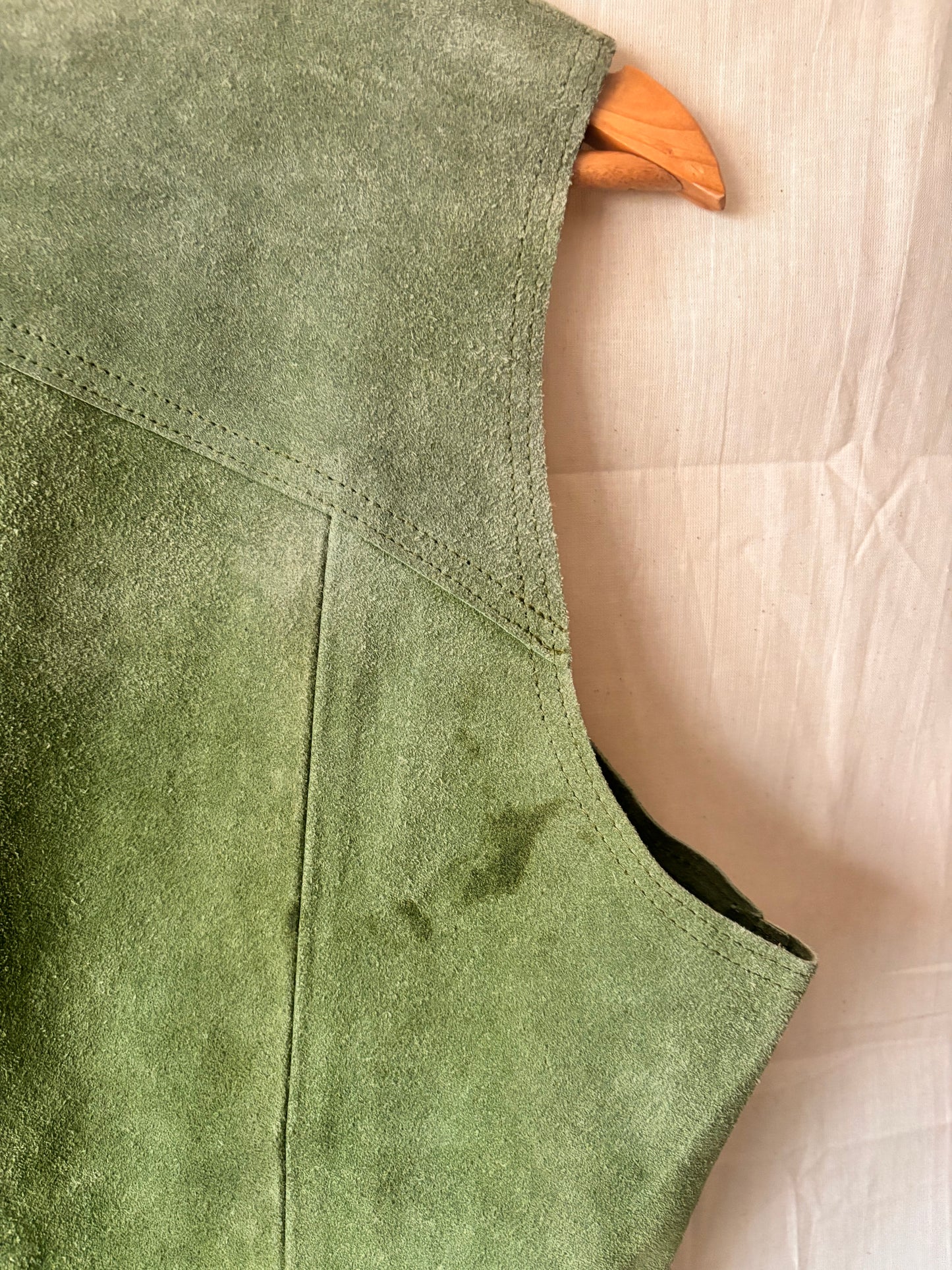 Vintage 1970s Moss Green Suede Waistcoat