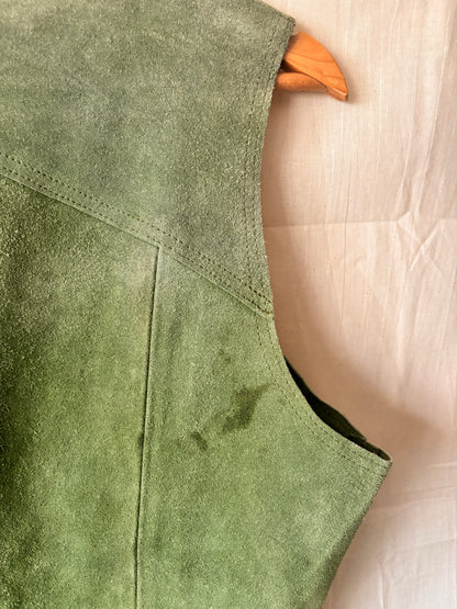 Vintage 1970s Moss Green Suede Waistcoat