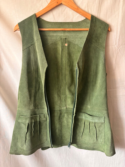 Vintage 1970s Moss Green Suede Waistcoat