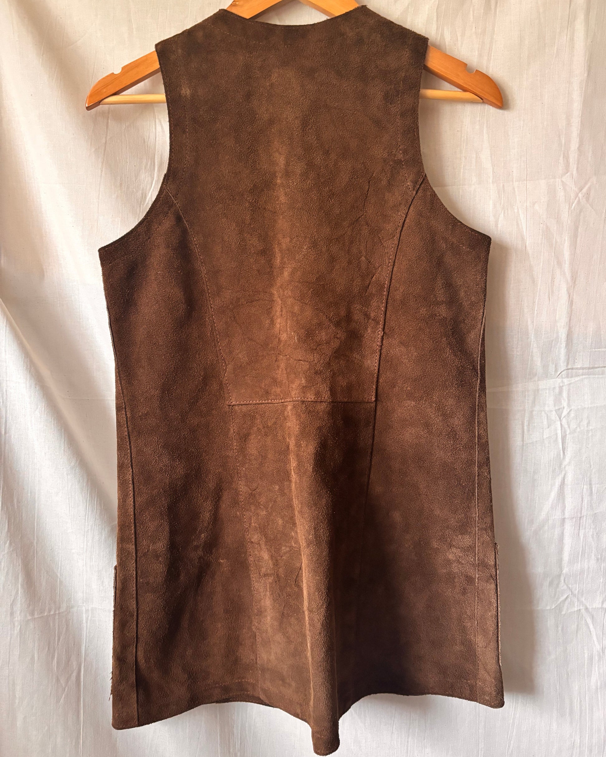Back of Vintage 1970s Brown Suede Waistcoat