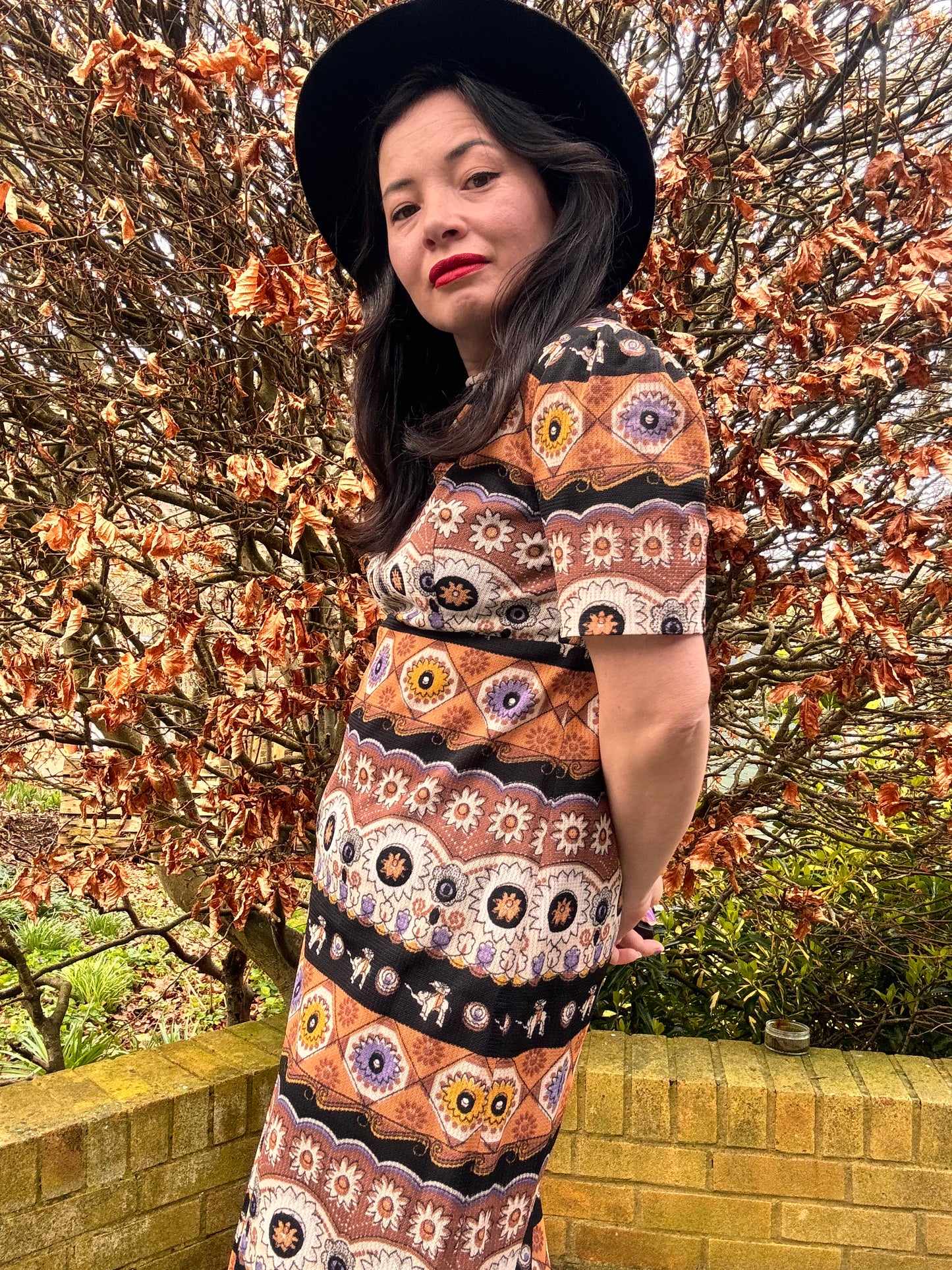 Brown 1970s Short Sleeved Boho Maxi Dress