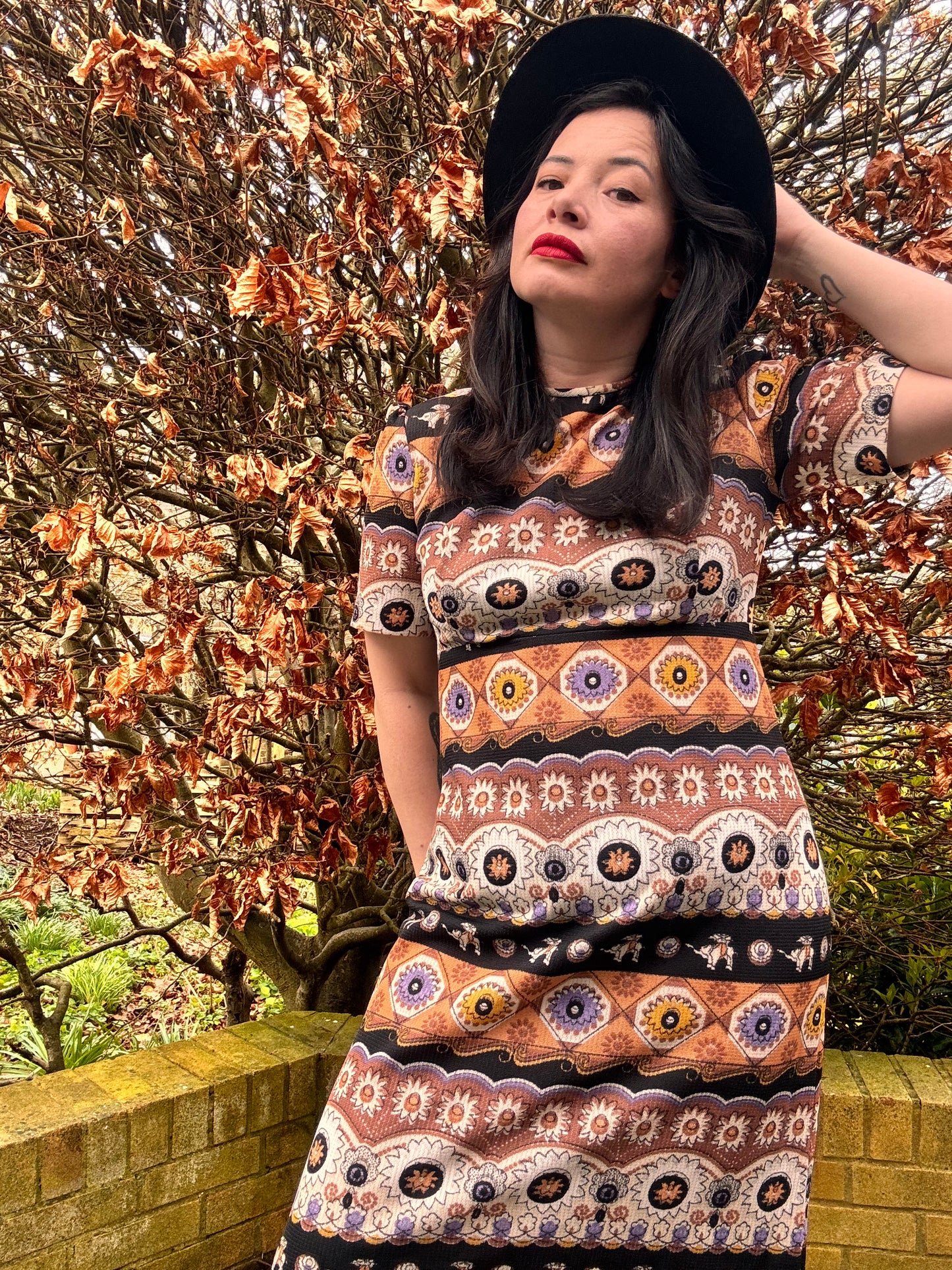 Brown 1970s Short Sleeved Boho Maxi Dress