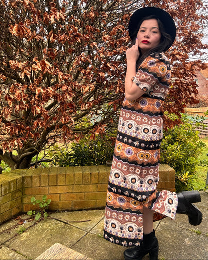 Vintage 1970s Printed Maxi Dress – Boho Folk Pattern