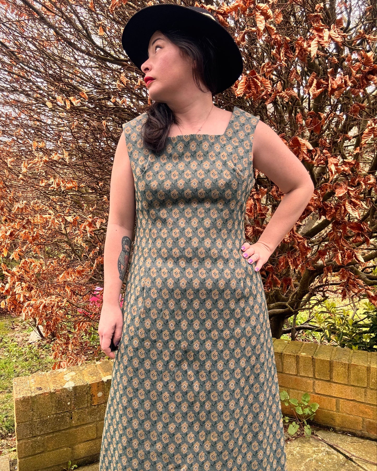 Vintage 1970s Handmade Green Maxi Dress – Fully Lined