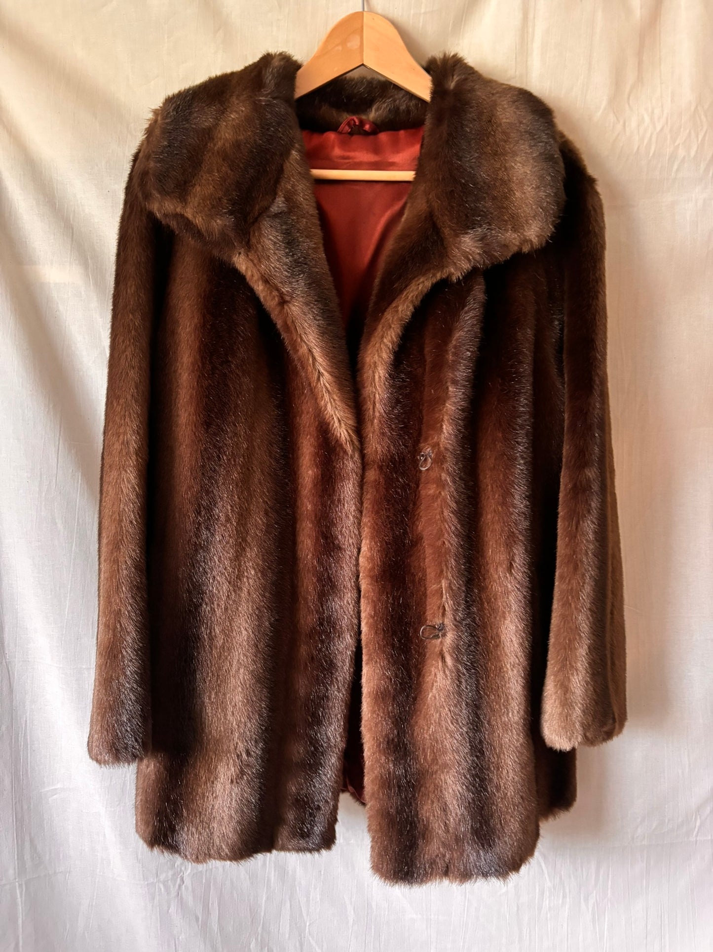 Vintage Rybel Faux Fur Coat – Dark Brown Mid Length