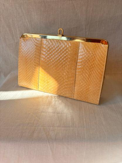 Vintage 1960s/1970s Genuine Snakeskin Clutch Bag with Gold Chain