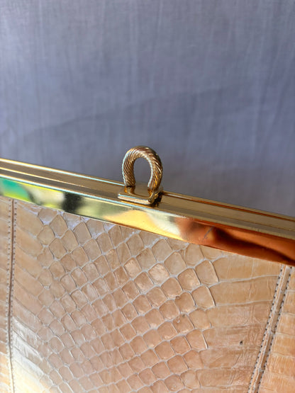 Vintage 1960s/1970s Genuine Snakeskin Clutch Bag with Gold Chain
