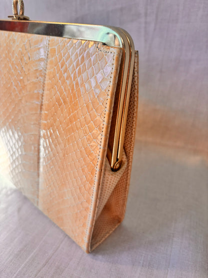 Vintage 1960s/1970s Genuine Snakeskin Clutch Bag with Gold Chain