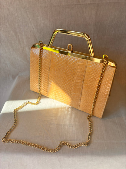 Vintage 1960s/1970s Genuine Snakeskin Clutch Bag with Gold Chain