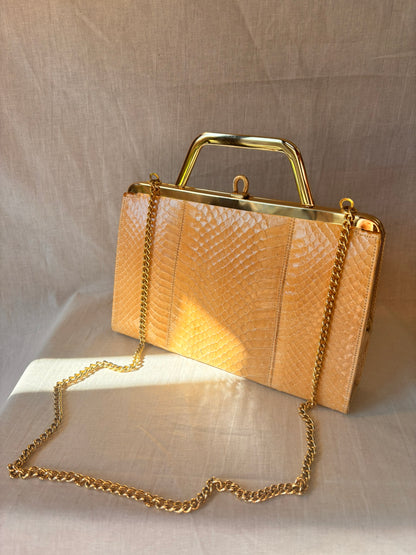 Vintage 1960s/1970s Genuine Snakeskin Clutch Bag with Gold Chain