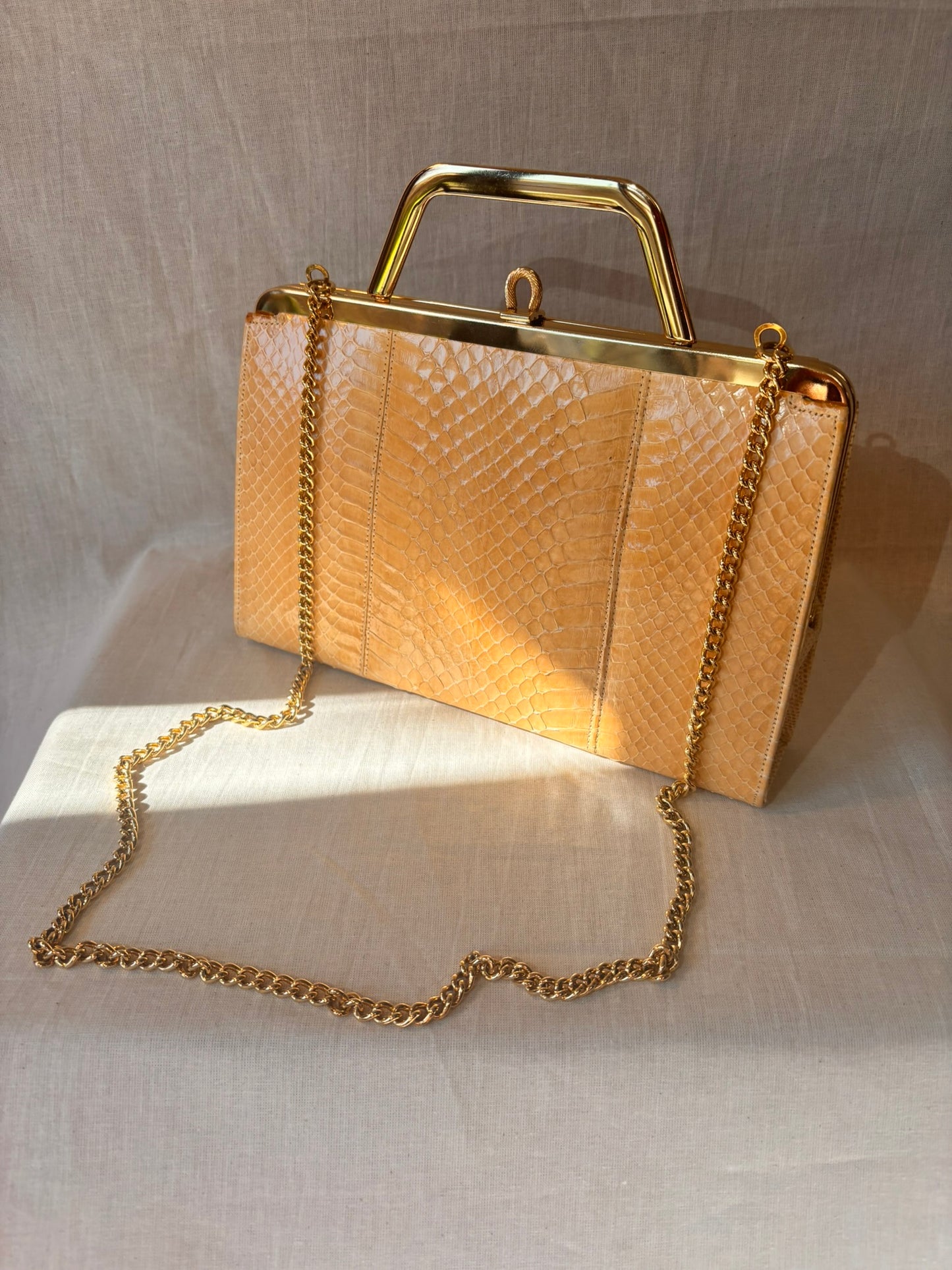 Vintage 1960s/1970s Genuine Snakeskin Clutch Bag with Gold Chain