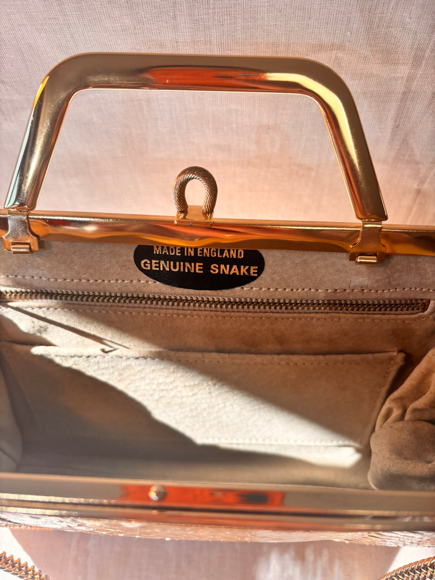 Vintage 1960s/1970s Genuine Snakeskin Clutch Bag with Gold Chain