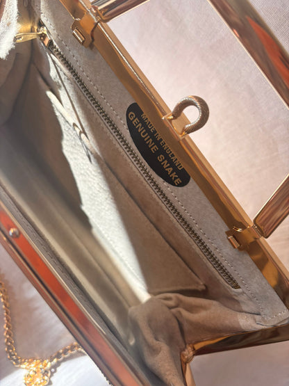 Vintage 1960s/1970s Genuine Snakeskin Clutch Bag with Gold Chain