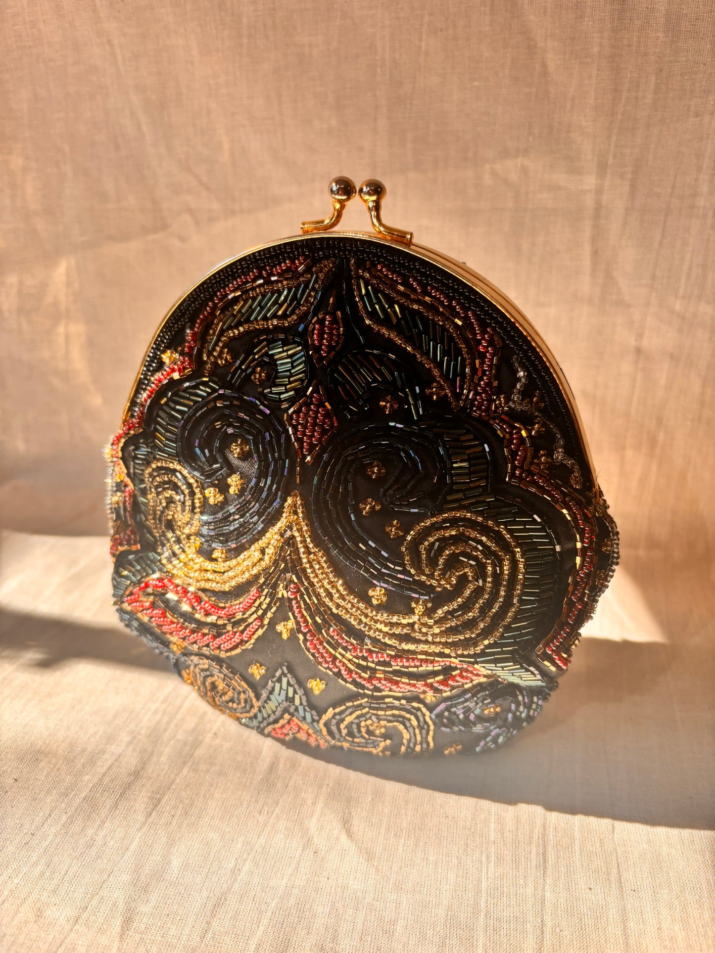 Vintage 90s Beaded Evening Bag by Dolcis | Black Beaded Clutch with Chain Strap