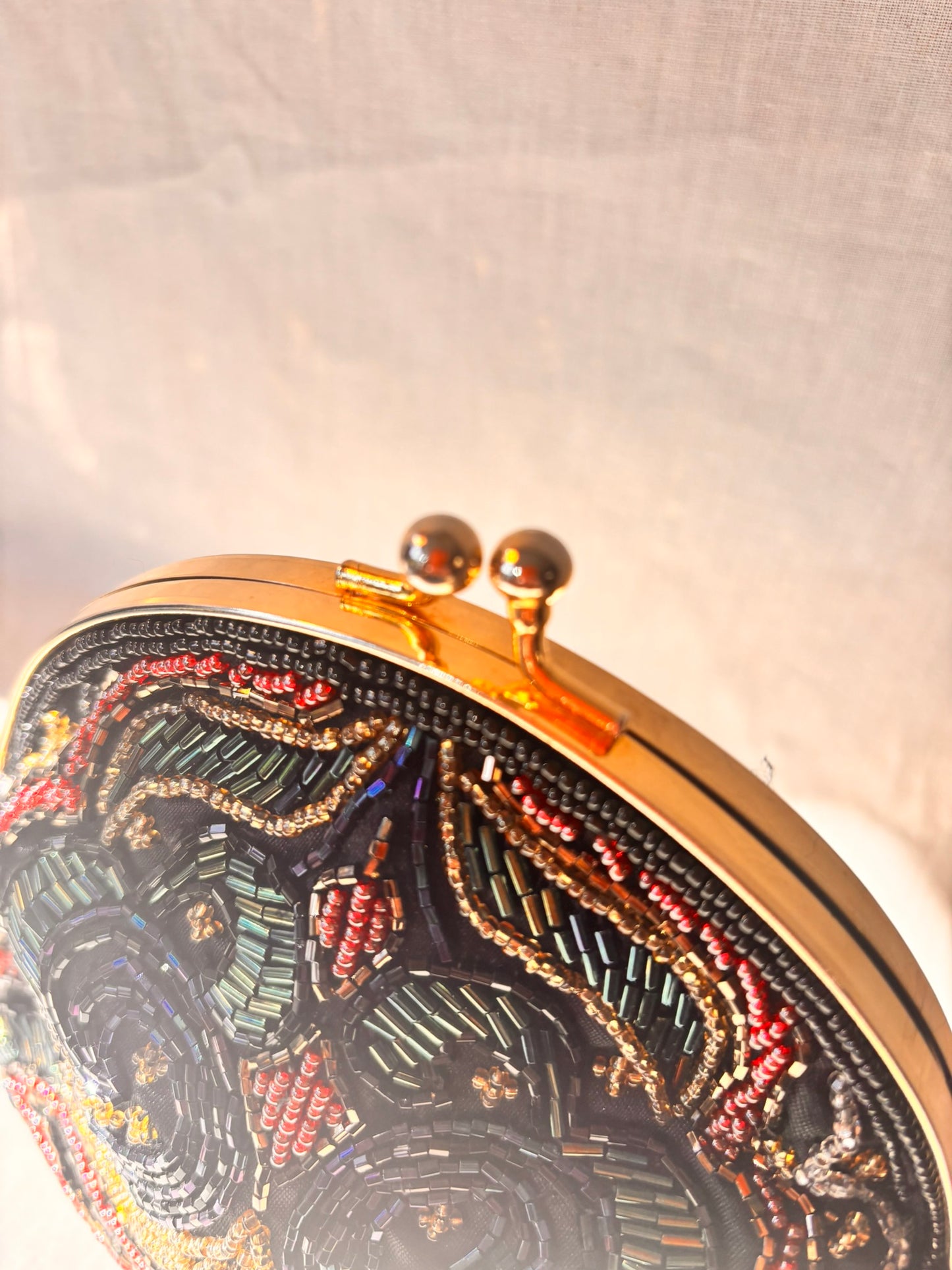 Vintage 90s Beaded Evening Bag by Dolcis | Black Beaded Clutch with Chain Strap