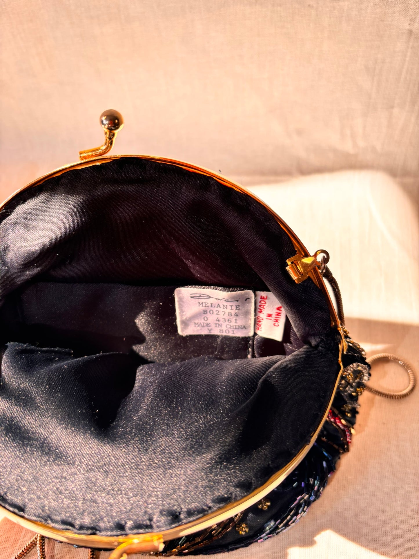 Vintage 90s Beaded Evening Bag by Dolcis | Black Beaded Clutch with Chain Strap