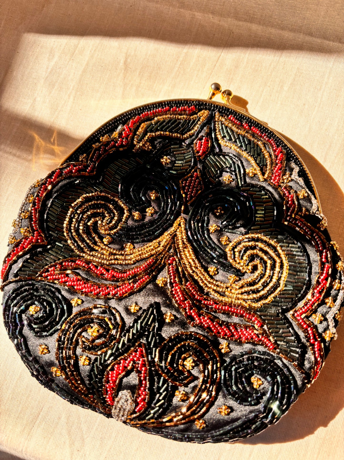 Vintage 90s Beaded Evening Bag by Dolcis | Black Beaded Clutch with Chain Strap