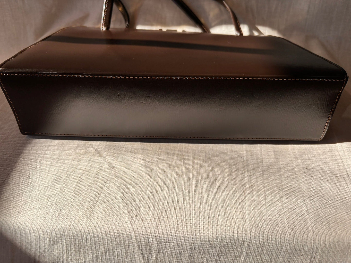 Vintage 1960s Chocolate Brown Leather Structured Handbag with Gold Frame