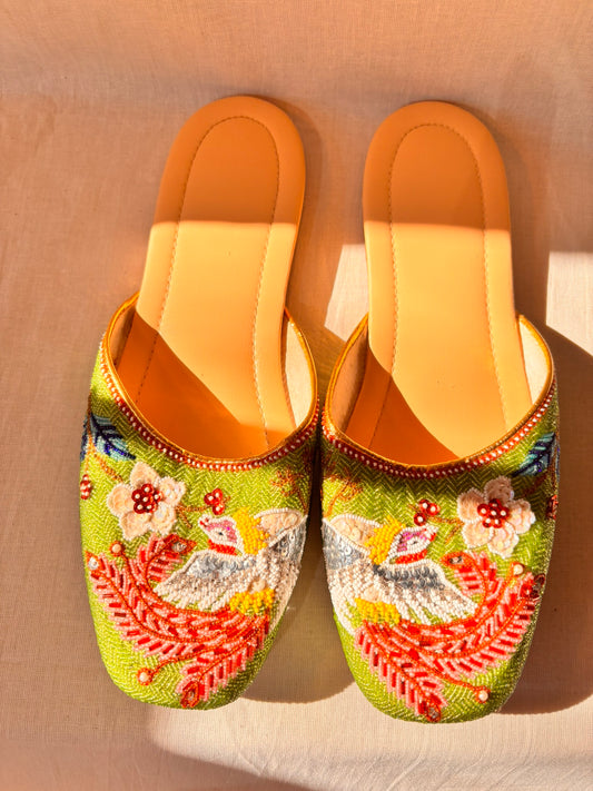 Vintage Green Beaded Chinese Slippers | Never Worn