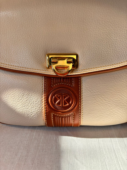 Vintage 1990s Bolsos Domingo Cream & Tan Spanish Leather Crossbody Bag – Purchased at El Corte Inglés
