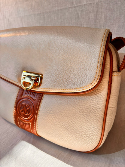 Vintage 1990s Bolsos Domingo Cream & Tan Spanish Leather Crossbody Bag – Purchased at El Corte Inglés