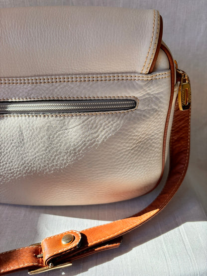 Vintage 1990s Bolsos Domingo Cream & Tan Spanish Leather Crossbody Bag – Purchased at El Corte Inglés