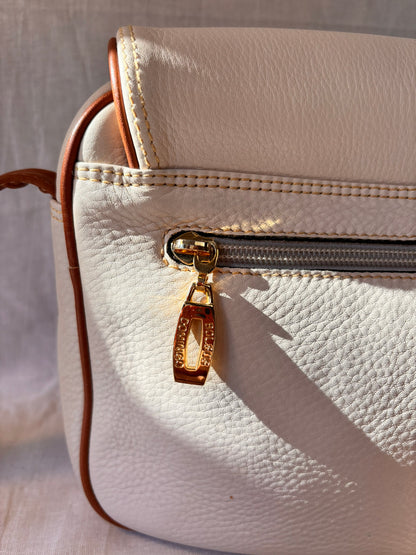 Vintage 1990s Bolsos Domingo Cream & Tan Spanish Leather Crossbody Bag – Purchased at El Corte Inglés