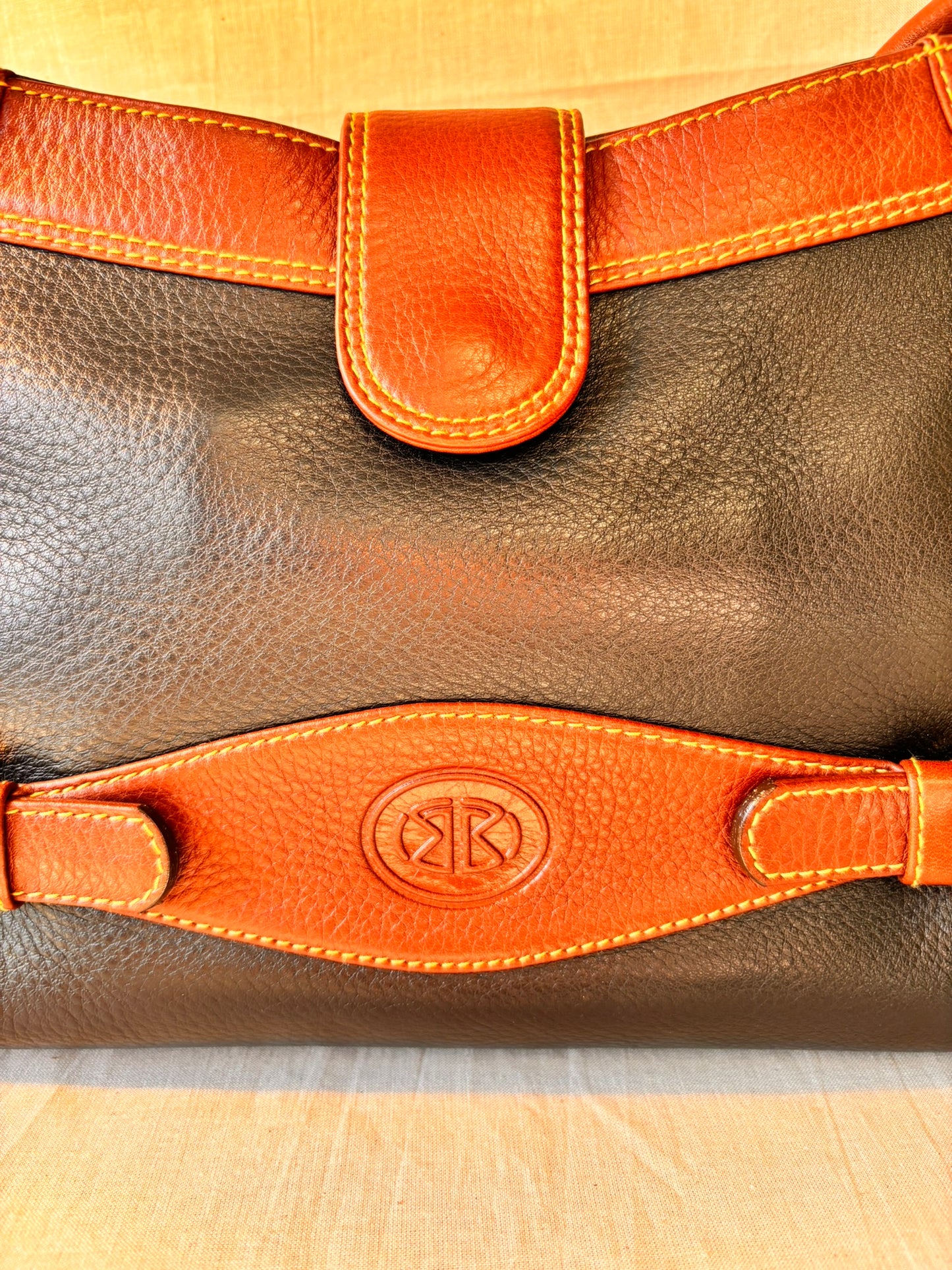 Vintage 90s Black and Tan Spanish Leather Kelly Style Handbag