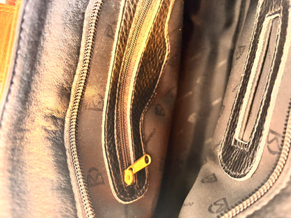 Vintage 90s Black and Tan Spanish Leather Kelly Style Handbag