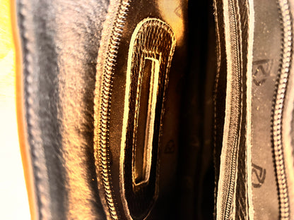 Vintage 90s Black and Tan Spanish Leather Kelly Style Handbag