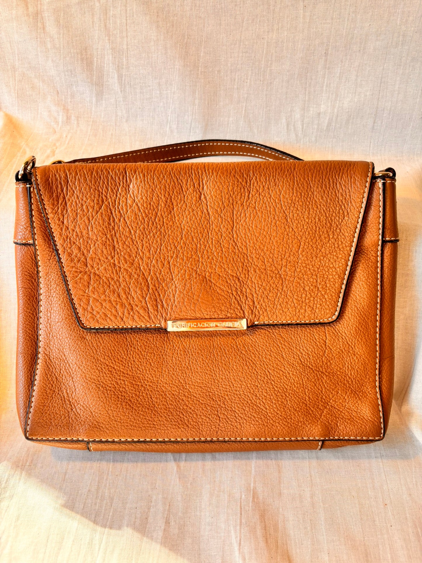 Vintage Purificación García Leather Shoulder Bag & Matching Wallet – Tan | Spanish Designer